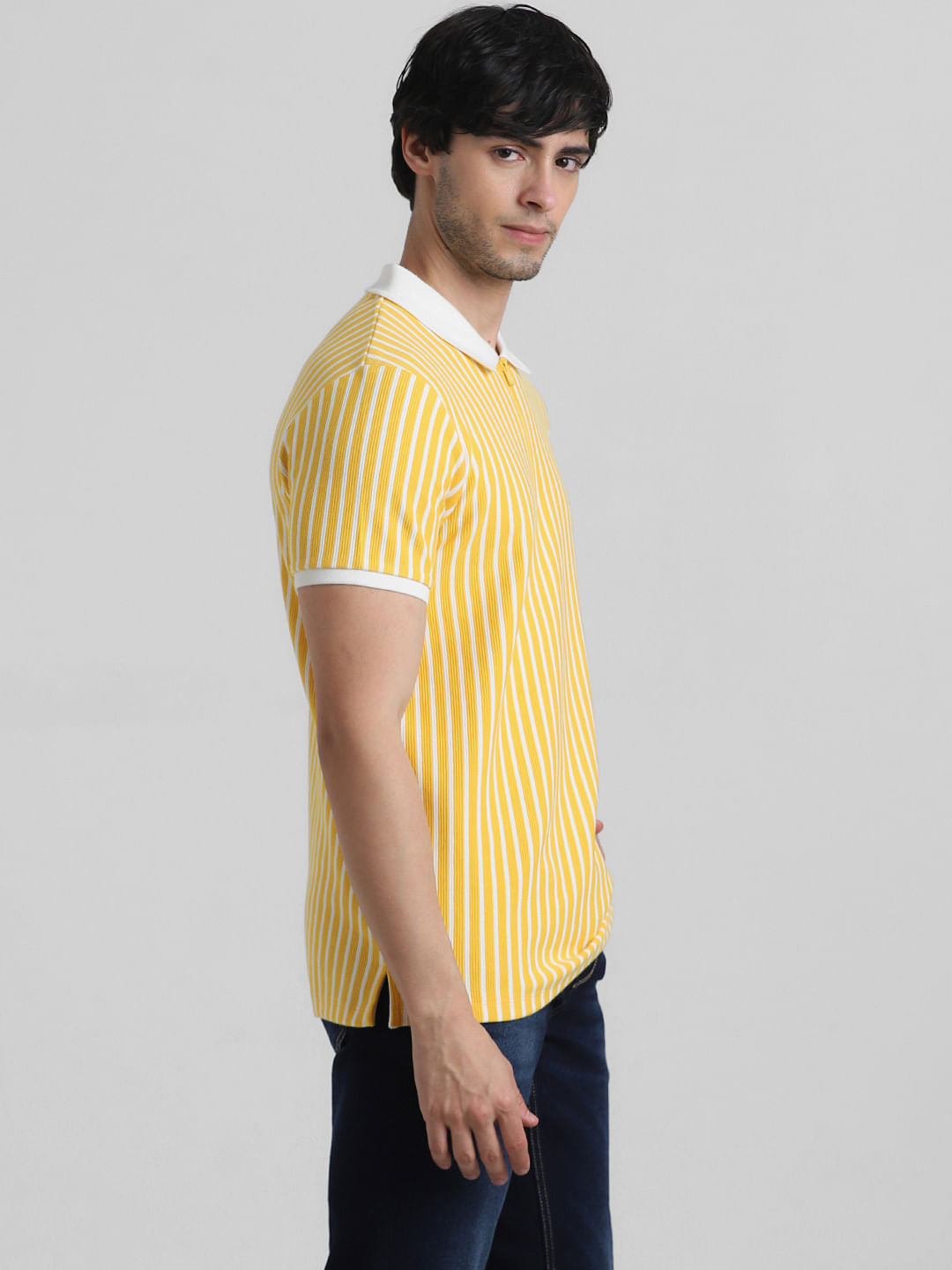 Yellow & White Striped Jacquard Polo