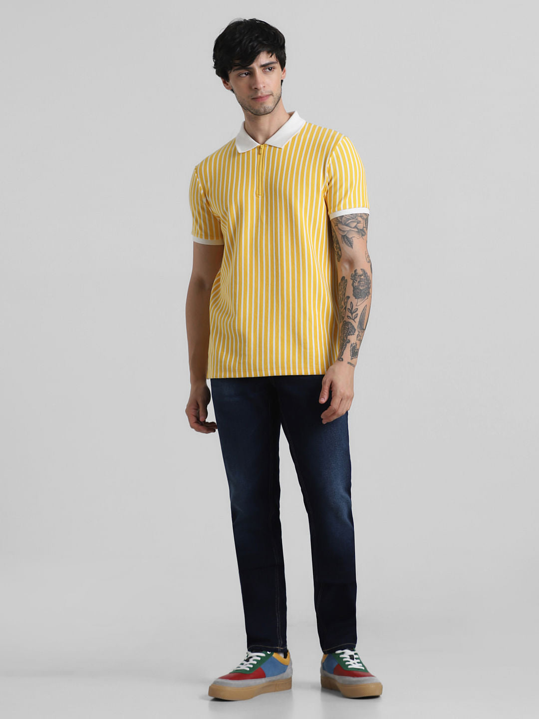 Yellow & White Striped Jacquard Polo