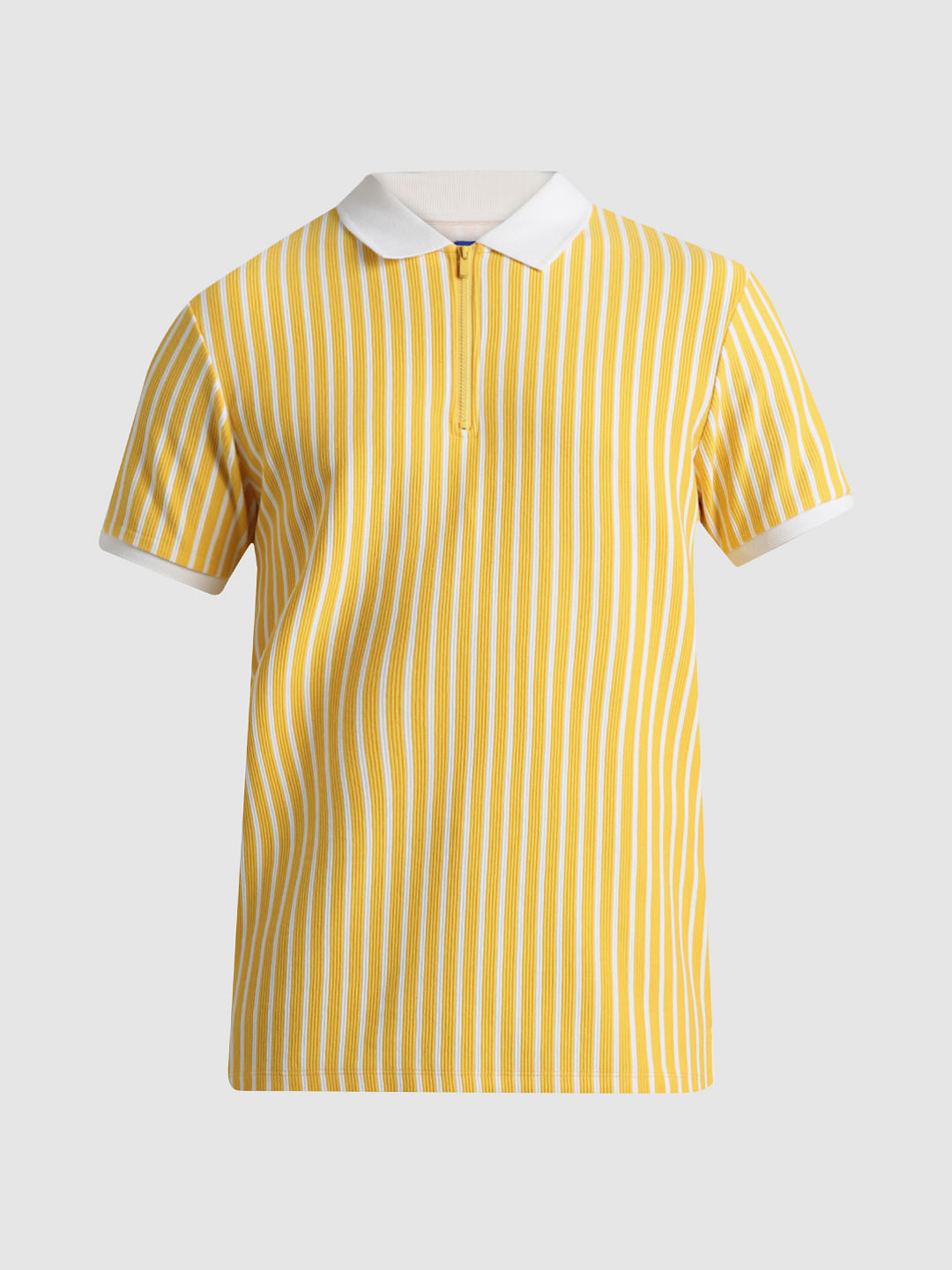 Yellow & White Striped Jacquard Polo