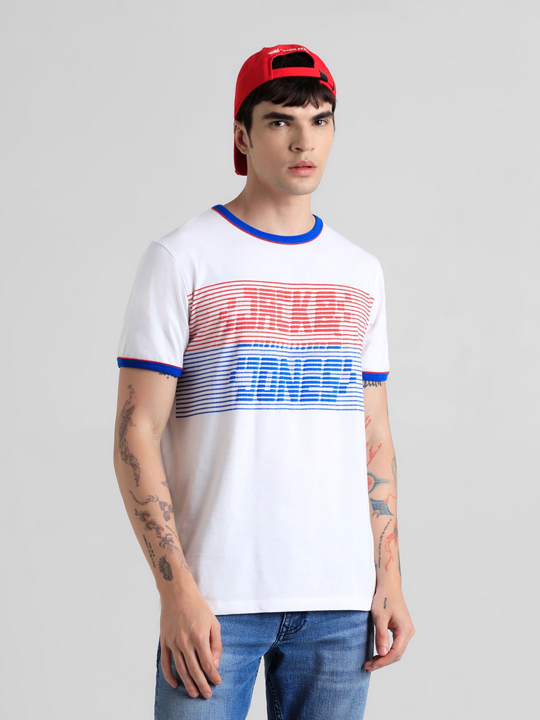 URBAN RACERS by JACK&JONES WHITE STRIPED T-SHIRT - S