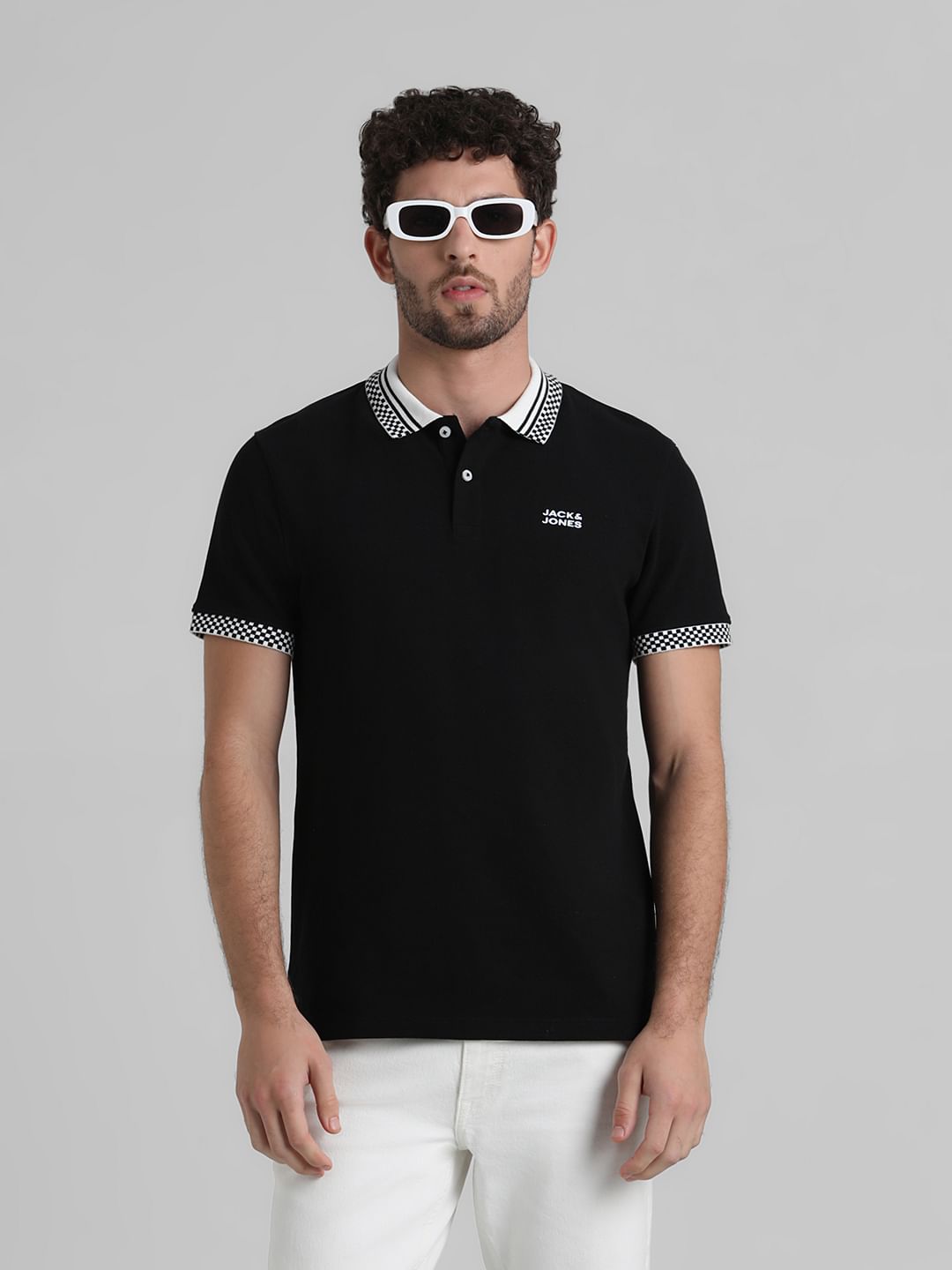 URBAN RACERS by JACK&JONES BLACK CONTRAST TIPPING POLO - S