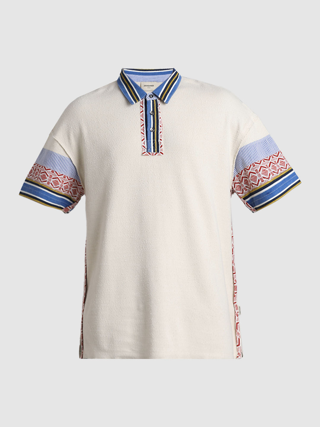 Beige Applique Patchwork Polo