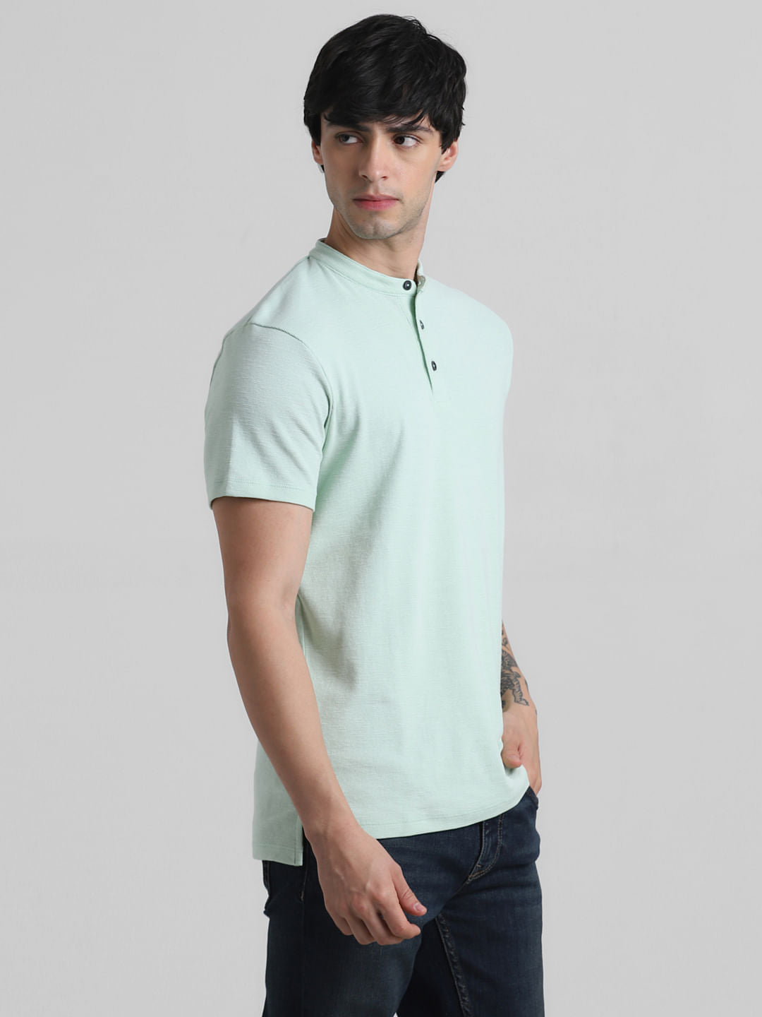 Green Cotton Henley T-shirt