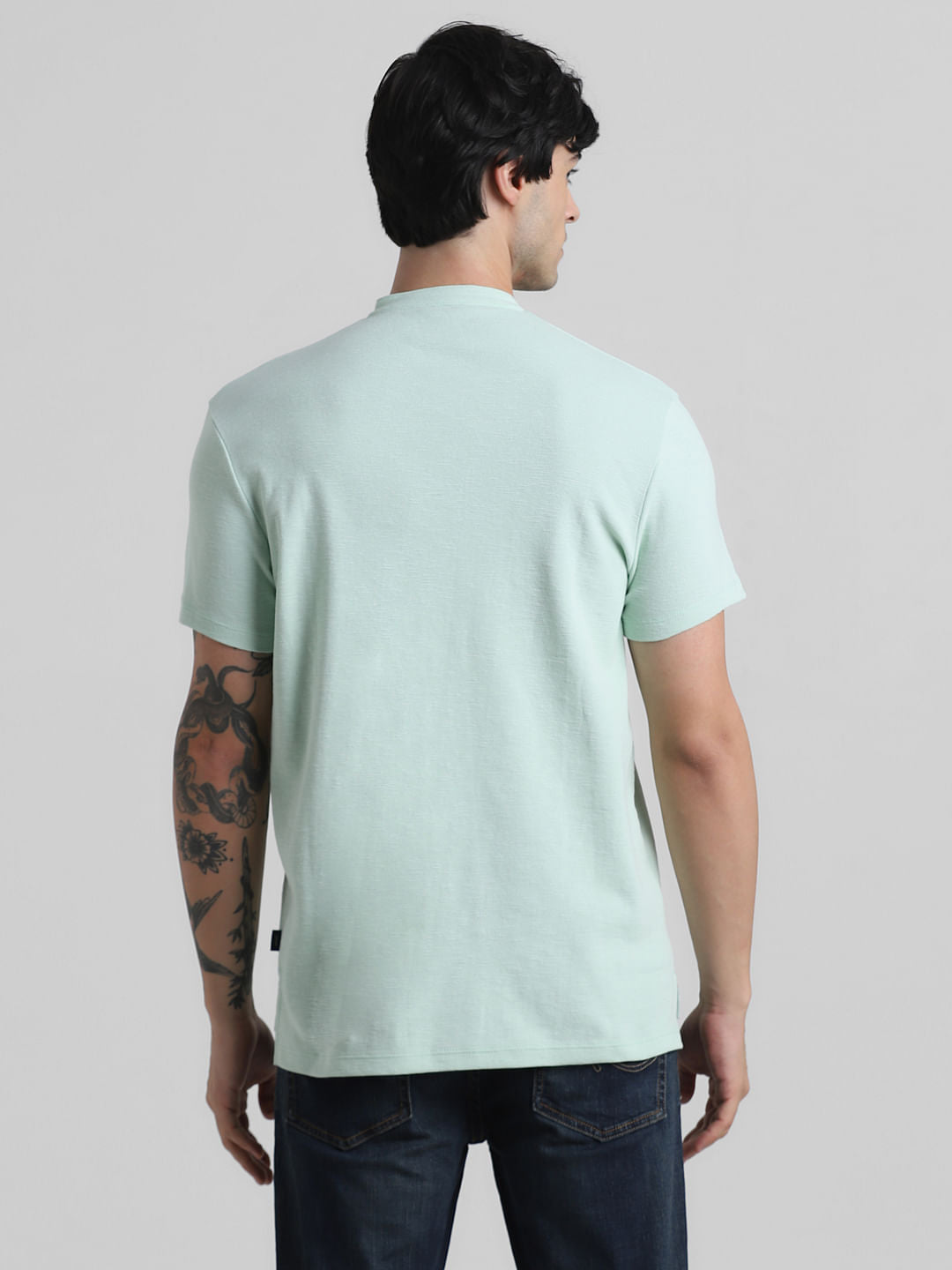 Green Cotton Henley T-shirt