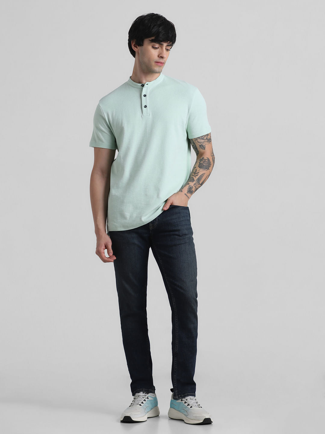 Green Cotton Henley T-shirt
