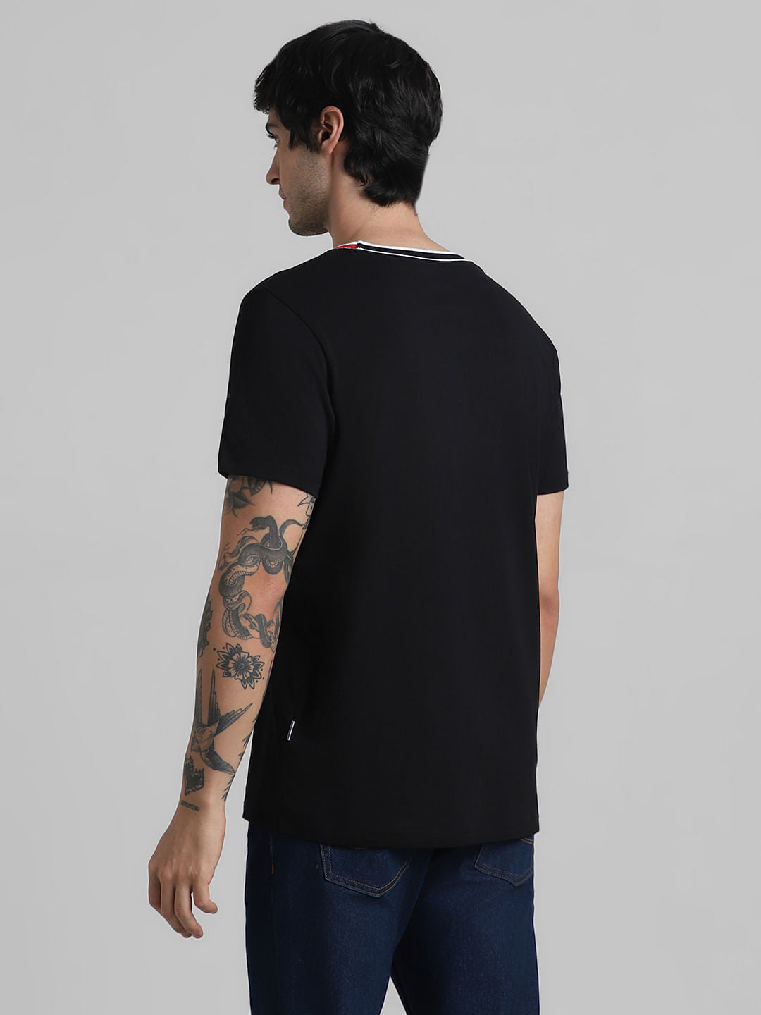 Black Contrast Neck Tipping T-shirt
