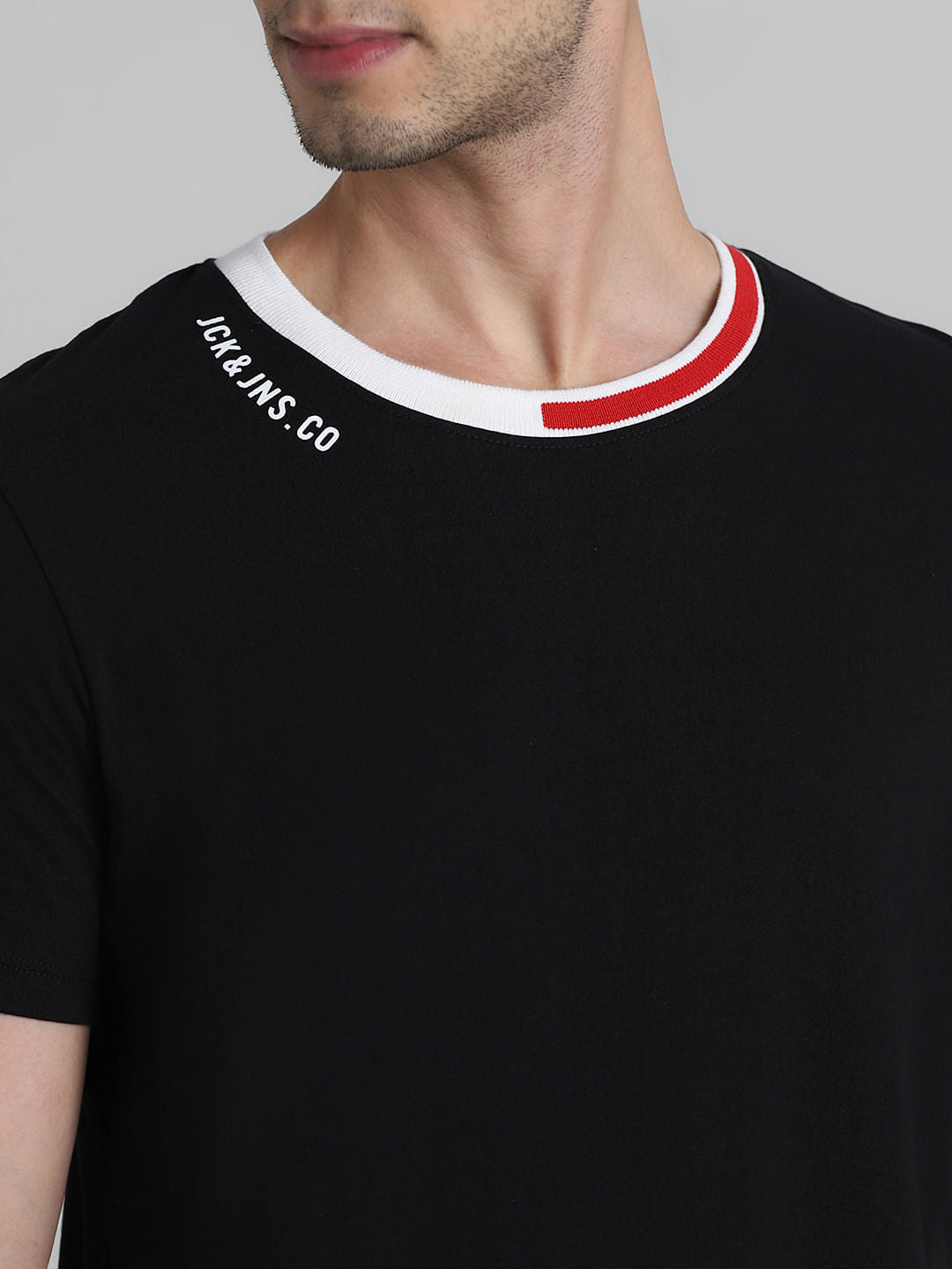Black Contrast Neck Tipping T-shirt