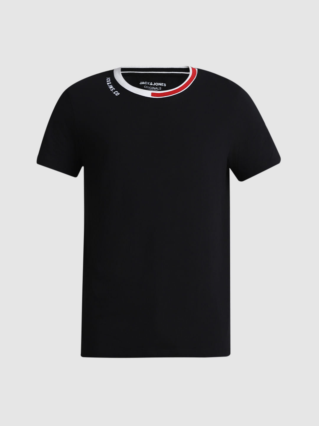 Black Contrast Neck Tipping T-shirt