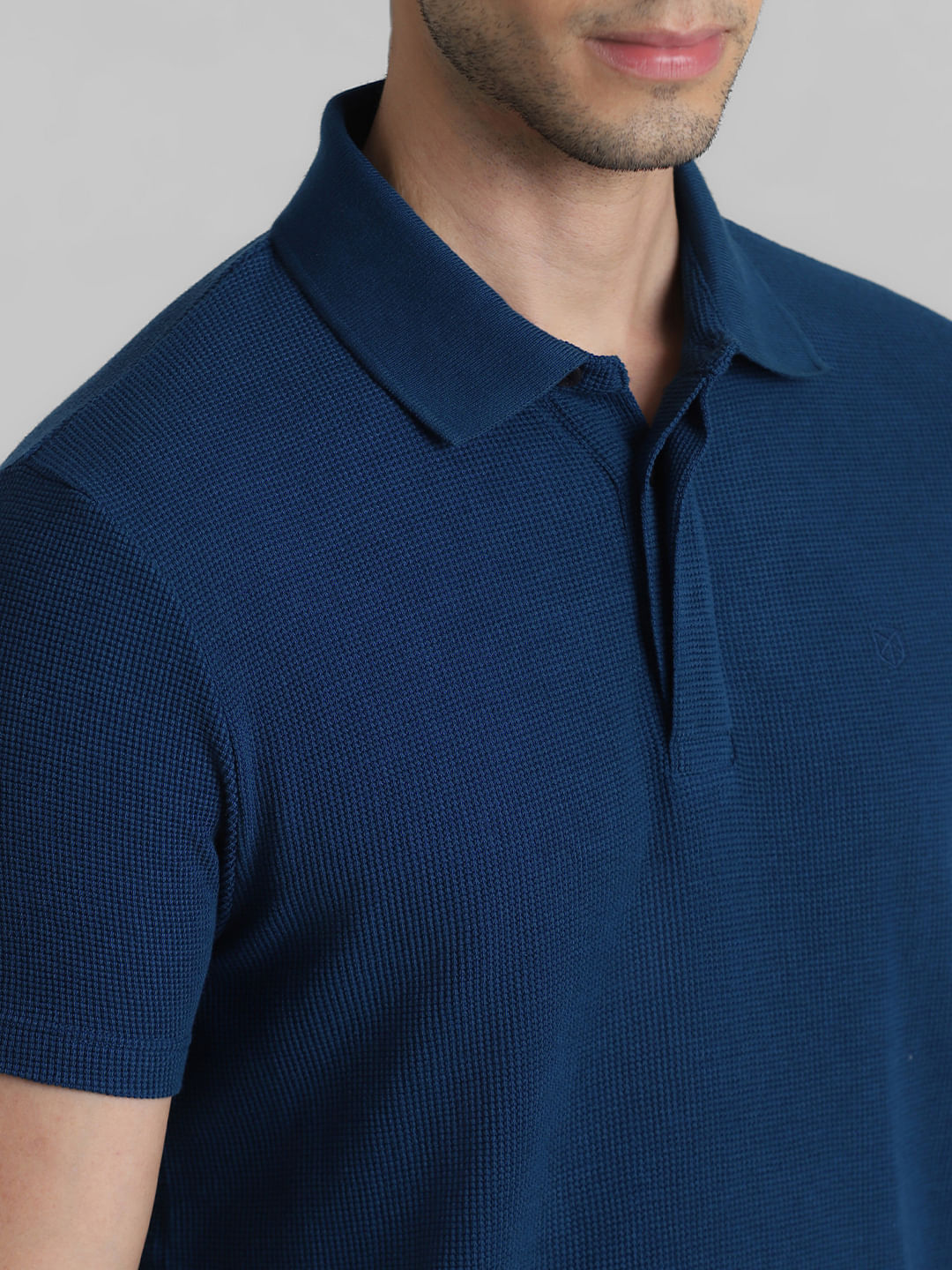 Blue Knitted Polo Neck T-shirt