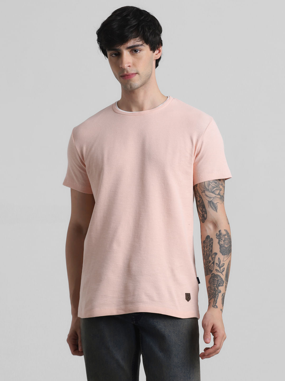 Pink Knitted Crew Neck T-shirt
