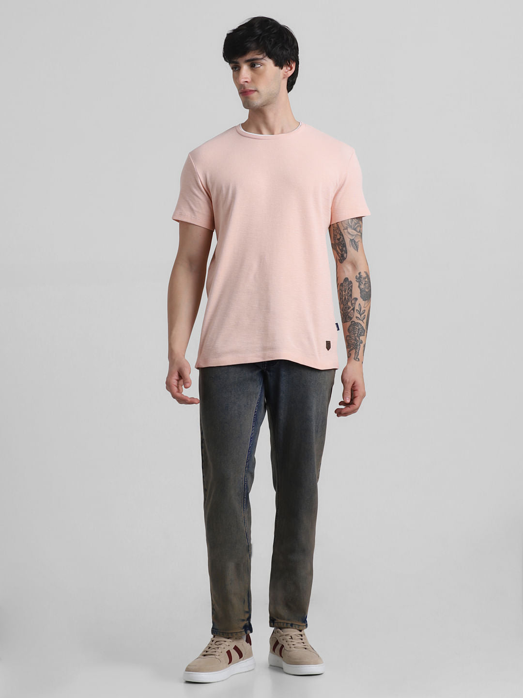 Pink Knitted Crew Neck T-shirt