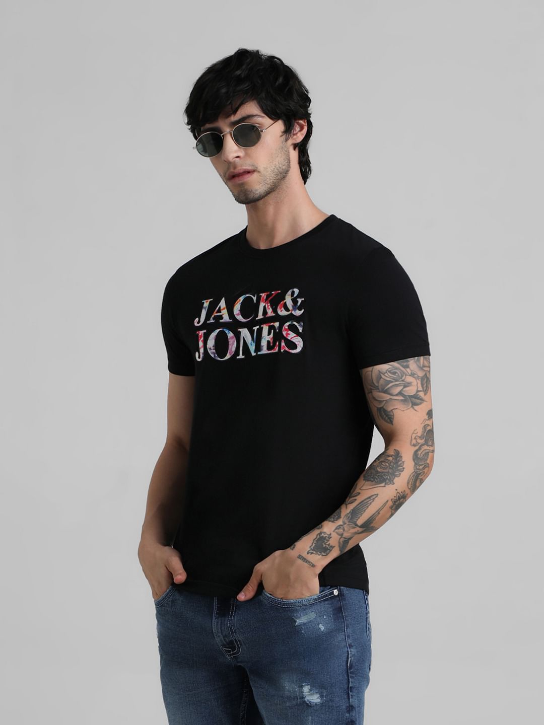 Black Logo Text Print T-shirt