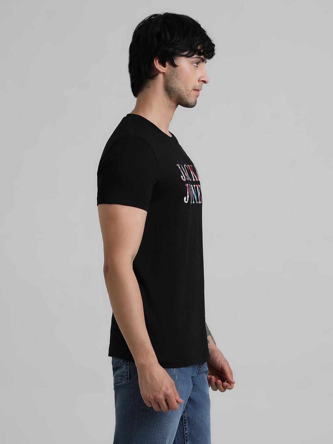 Black Logo Text Print T-shirt