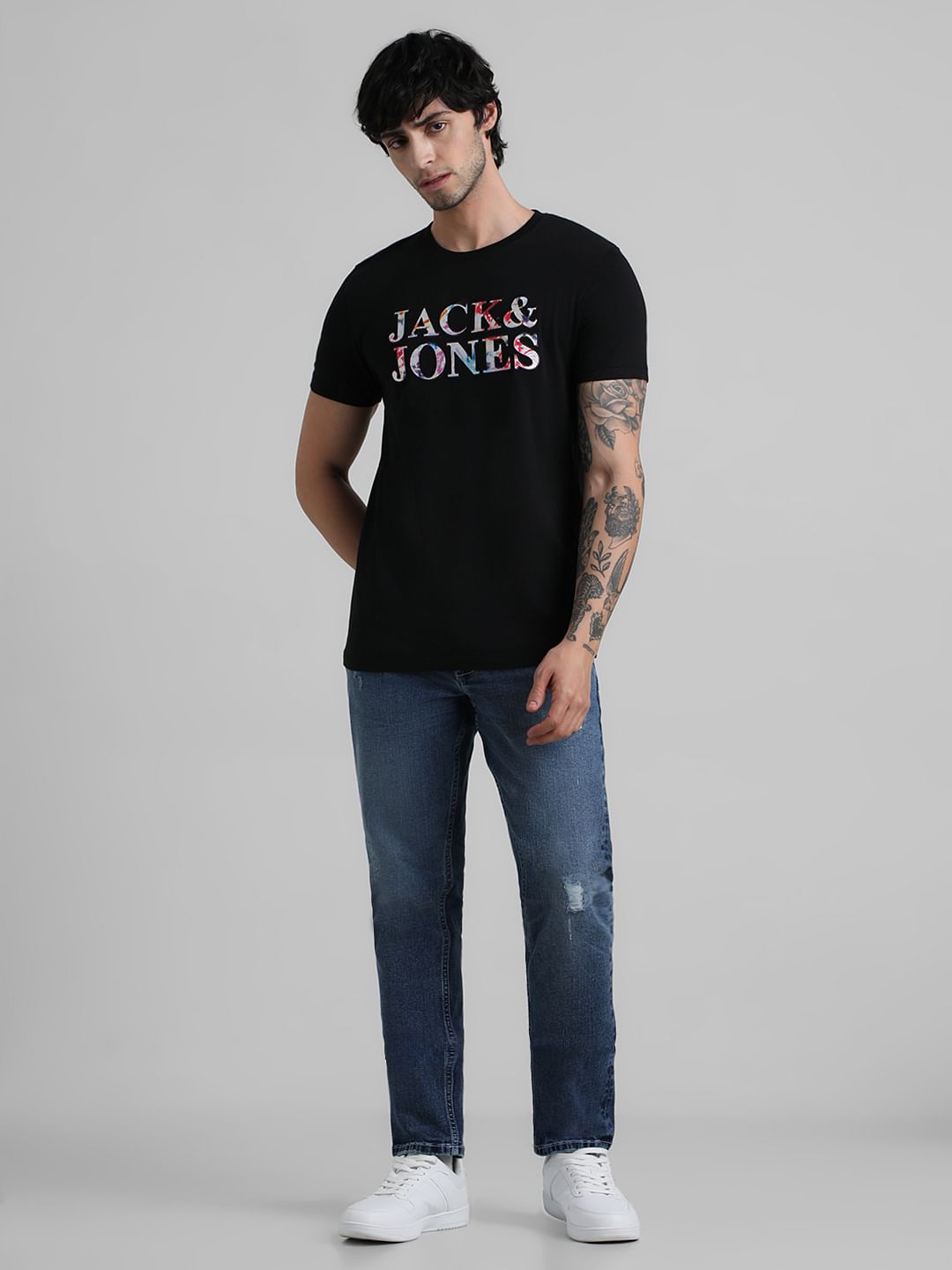 Black Logo Text Print T-shirt
