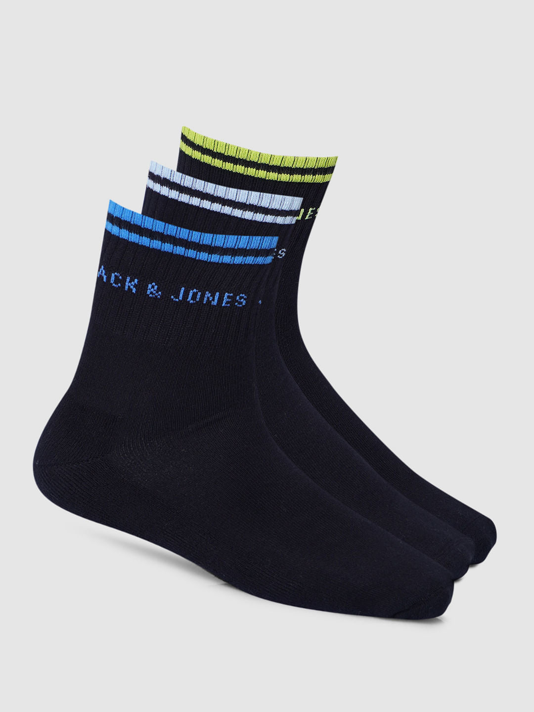 Pack Of 3 Blue Terry Mid Length Socks