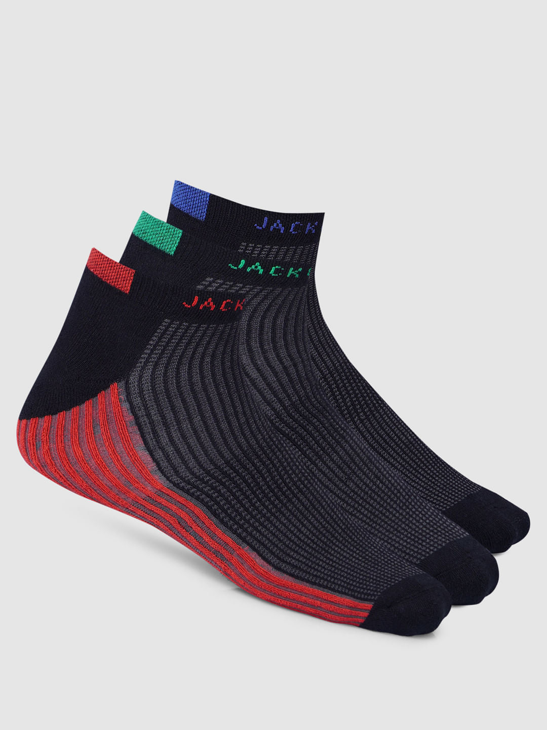 Pack Of 3 Colourblocked Terry Ankle Length Socks