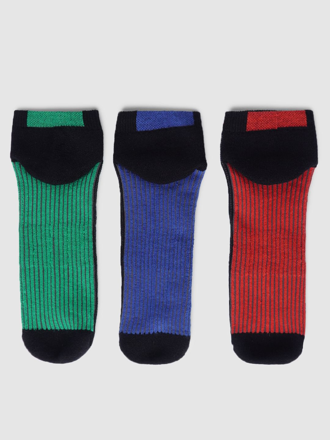 Pack Of 3 Colourblocked Terry Ankle Length Socks