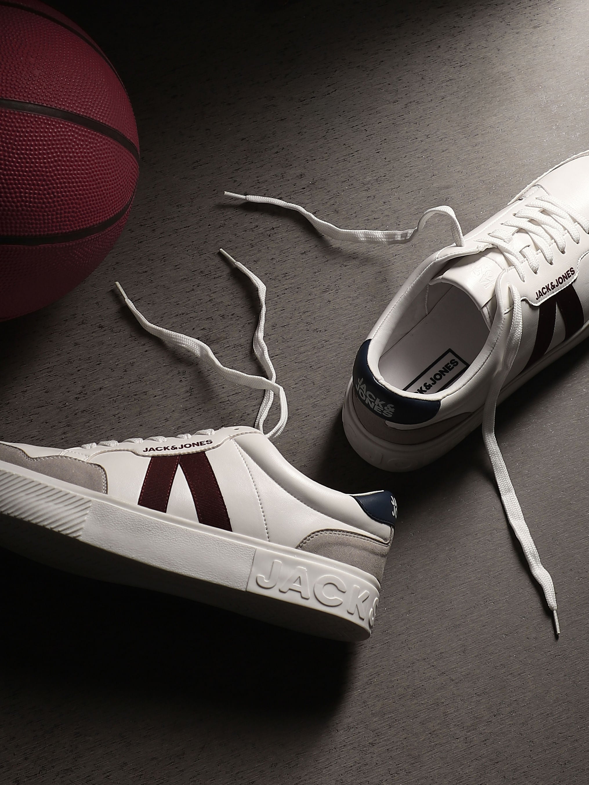 White Colourblocked Lace Up Sneakers