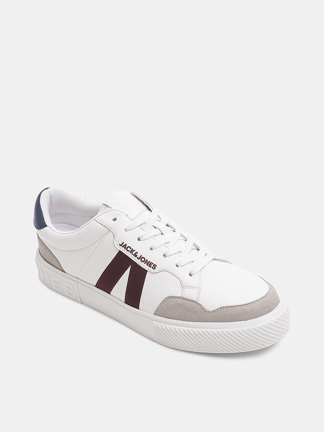 White Colourblocked Lace Up Sneakers