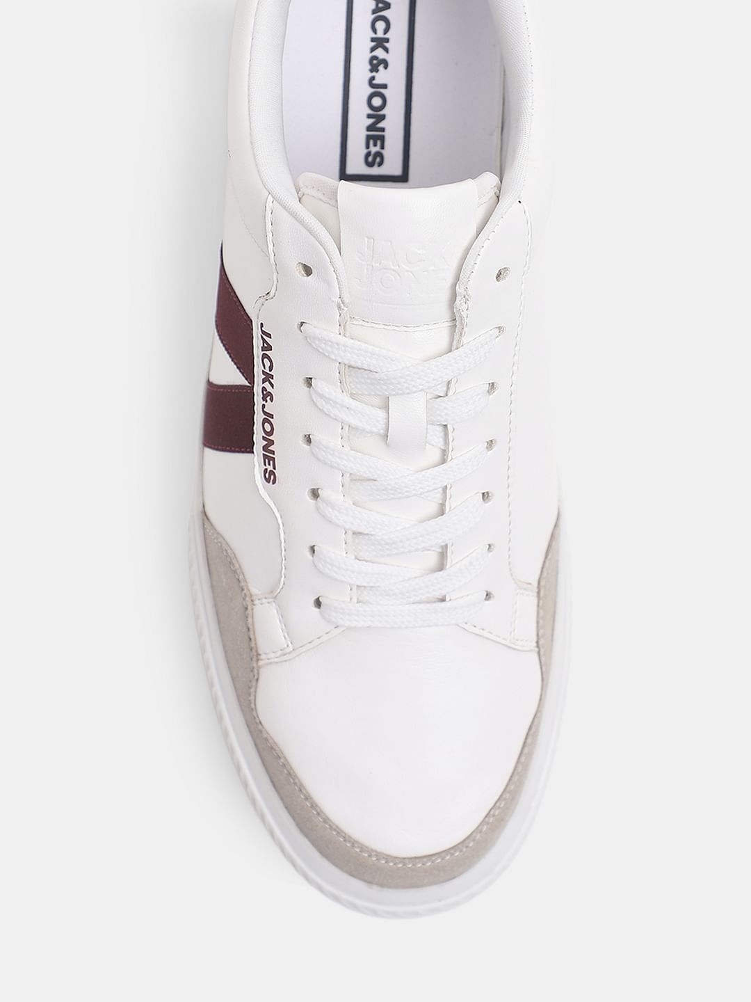 White Colourblocked Lace Up Sneakers