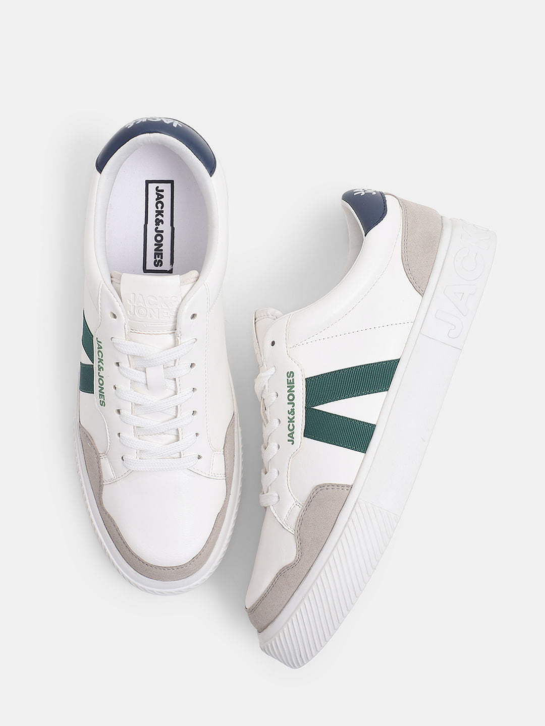 White Colourblocked Lace Up Sneakers