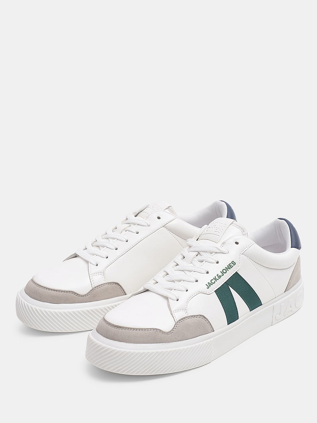 White Colourblocked Lace Up Sneakers