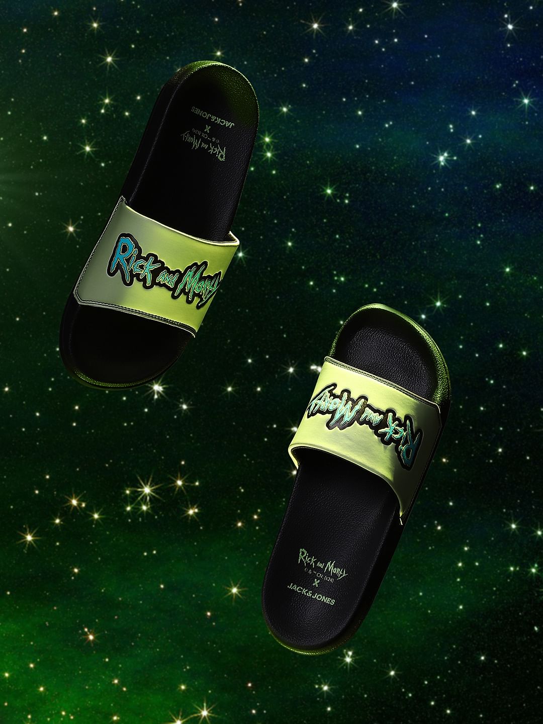 X Rick & Morty Black Typographic Print Sliders - 40