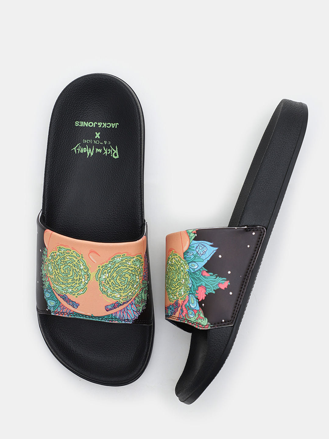 X Rick & Morty Black Printed Sliders