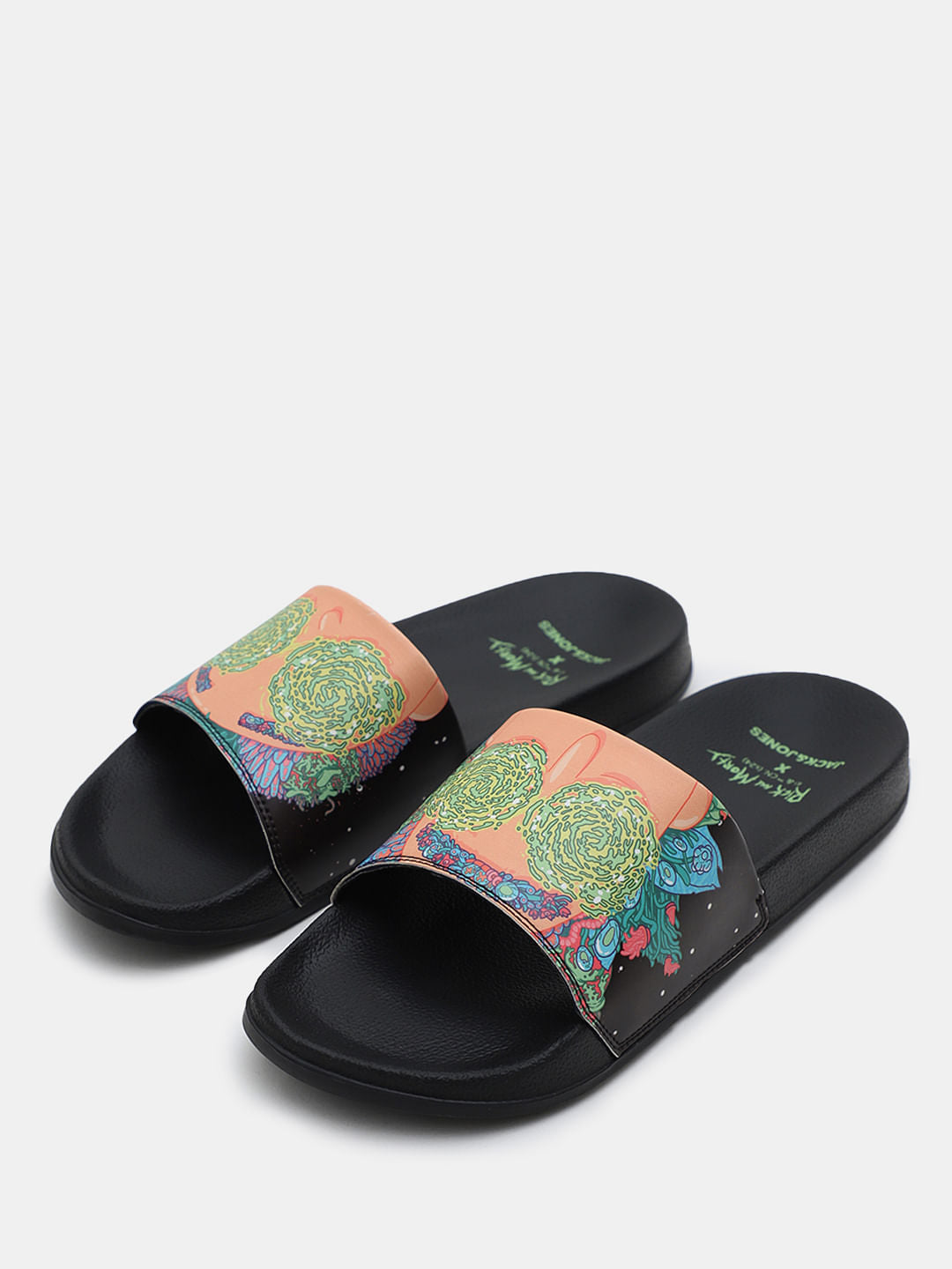X Rick & Morty Black Printed Sliders