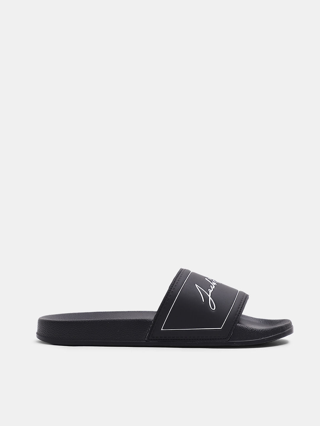 Black Cursive Logo Print Sliders