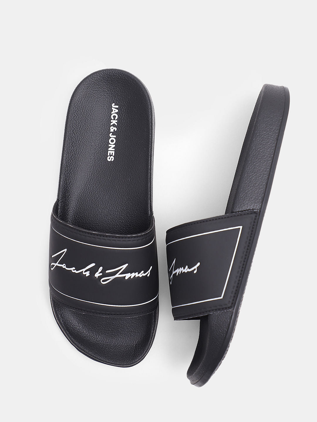 Black Cursive Logo Print Sliders