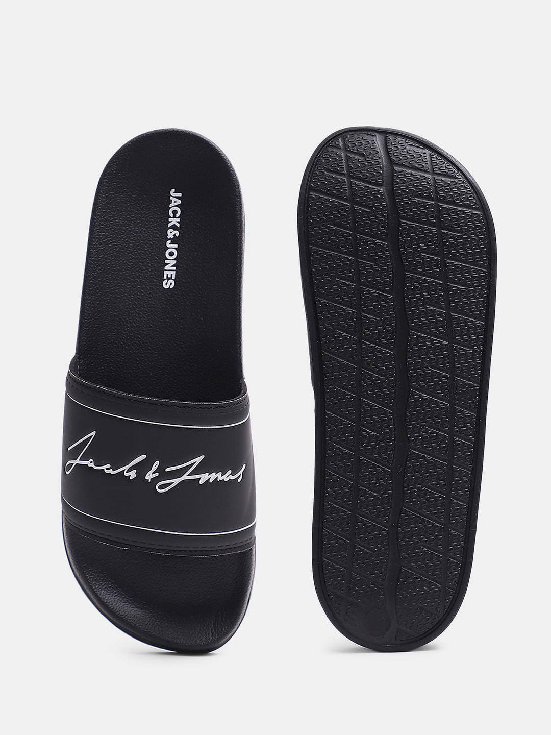 Black Cursive Logo Print Sliders