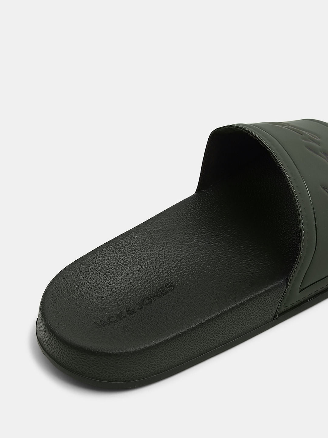 Olive Cursive Logo Print Pool Sliders