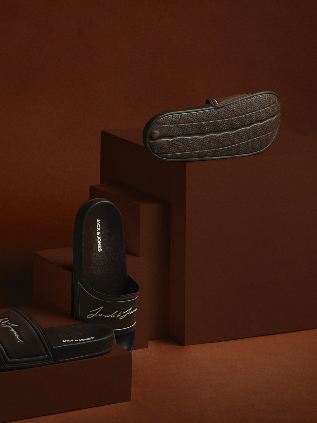 Brown Cursive Logo Pool Sliders