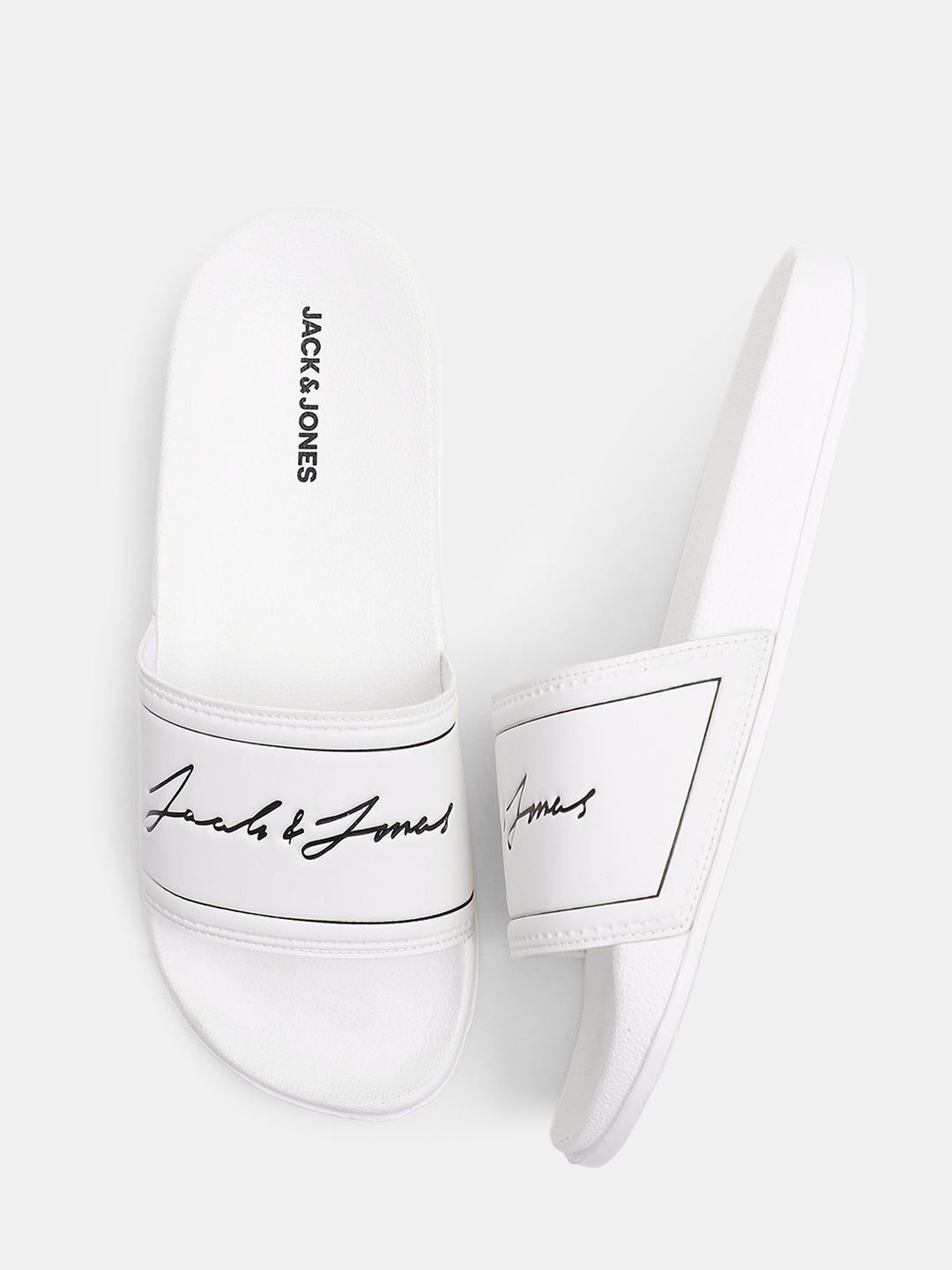 White Cursive Logo Pool Sliders