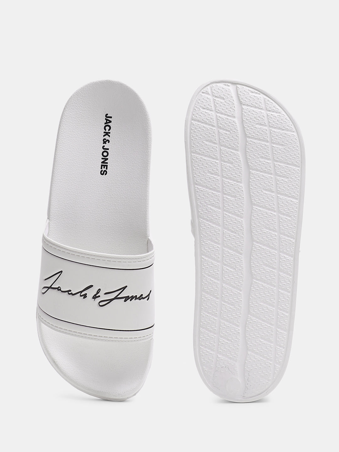 White Cursive Logo Pool Sliders