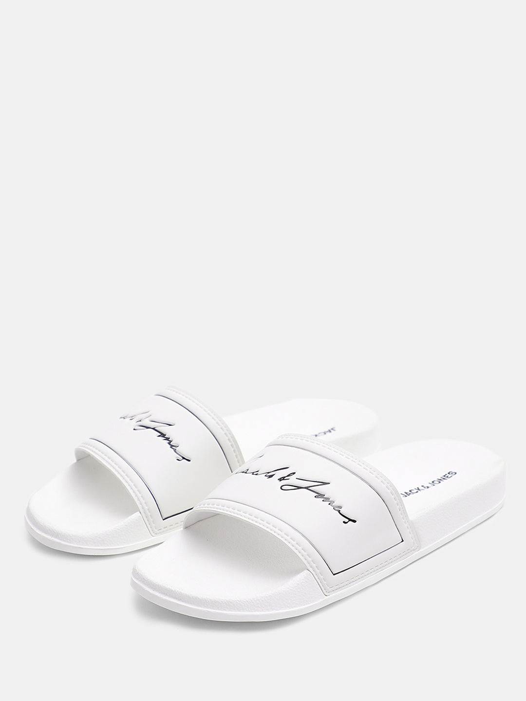 White Cursive Logo Pool Sliders