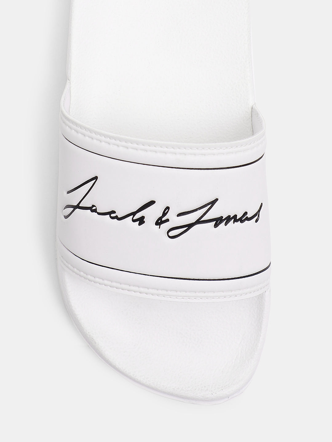 White Cursive Logo Pool Sliders