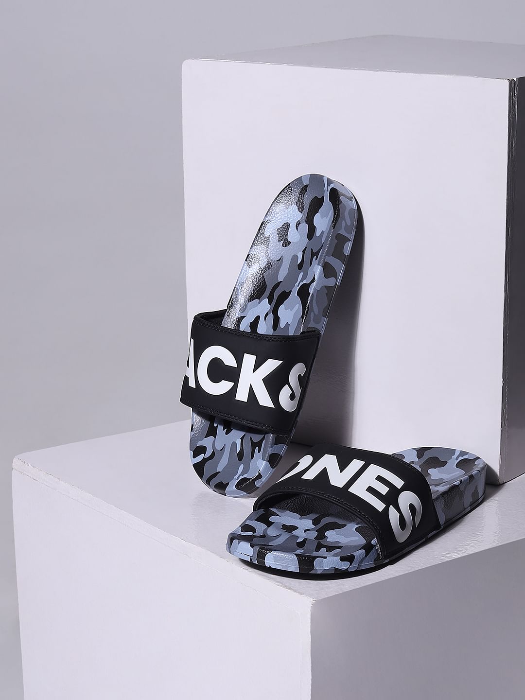 Black Camo Print Sliders - 6