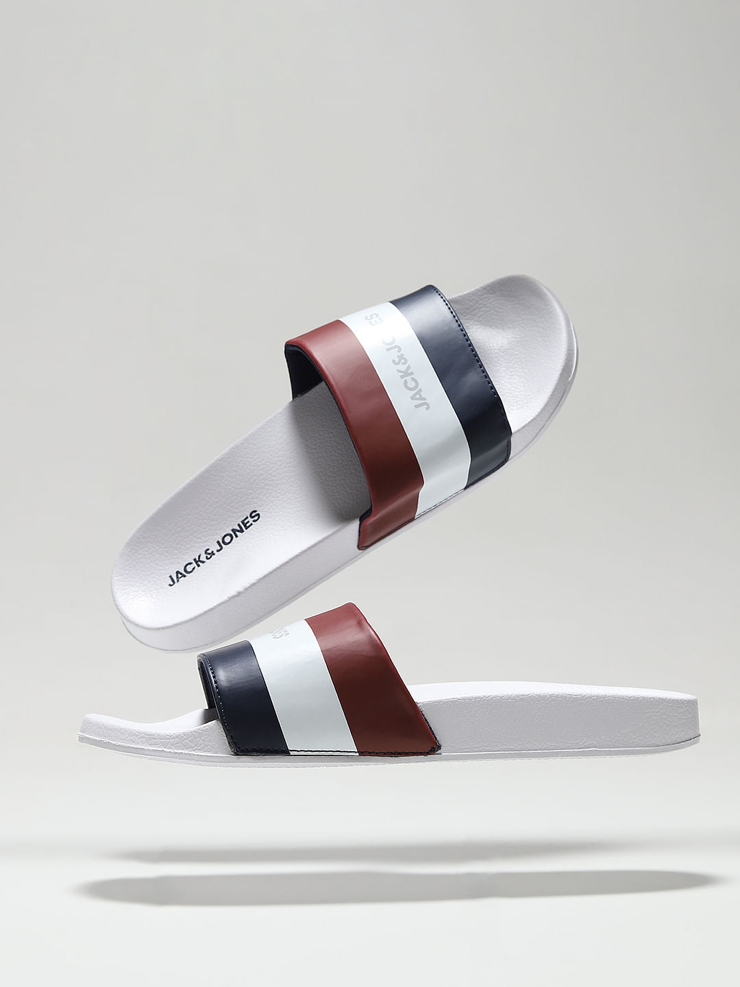 White Striped Slides - 6