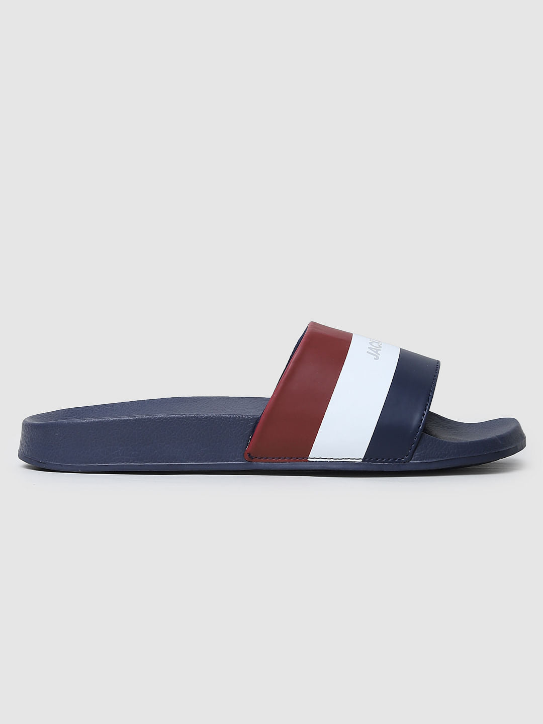 Navy Blue Striped Slides