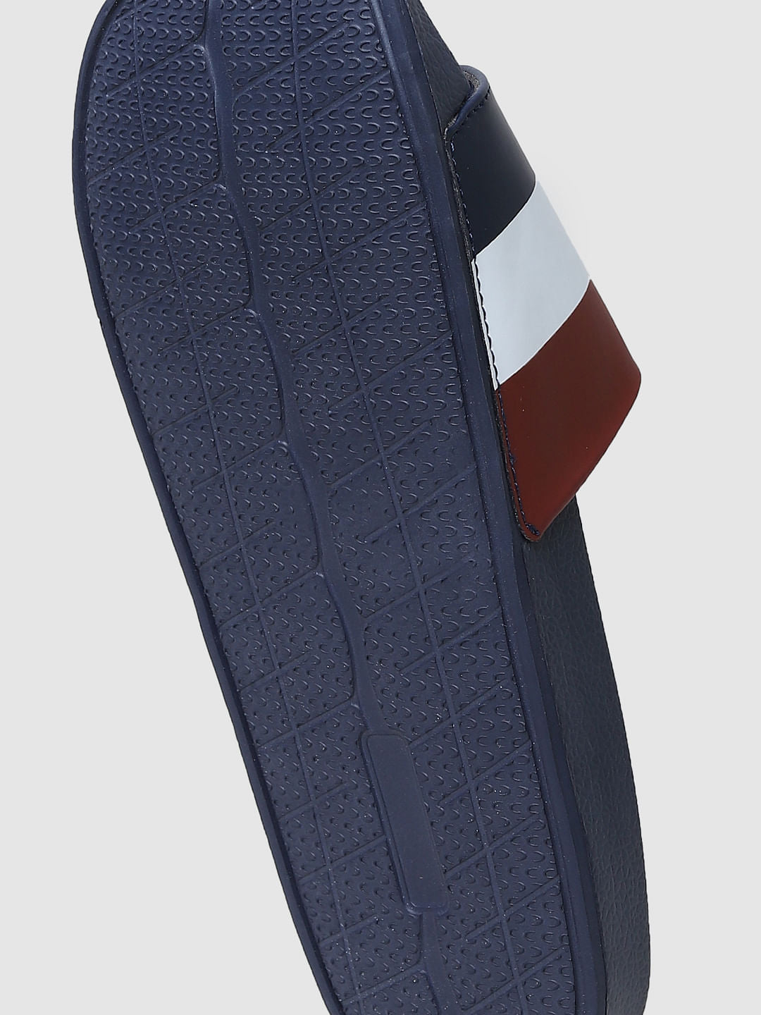 Navy Blue Striped Slides