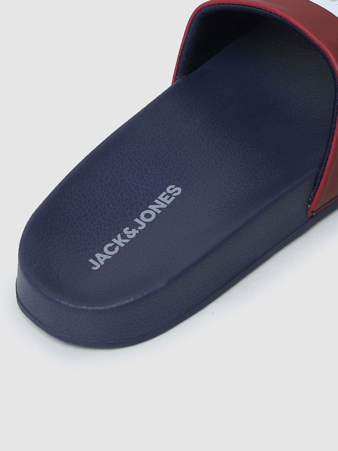 Navy Blue Striped Slides