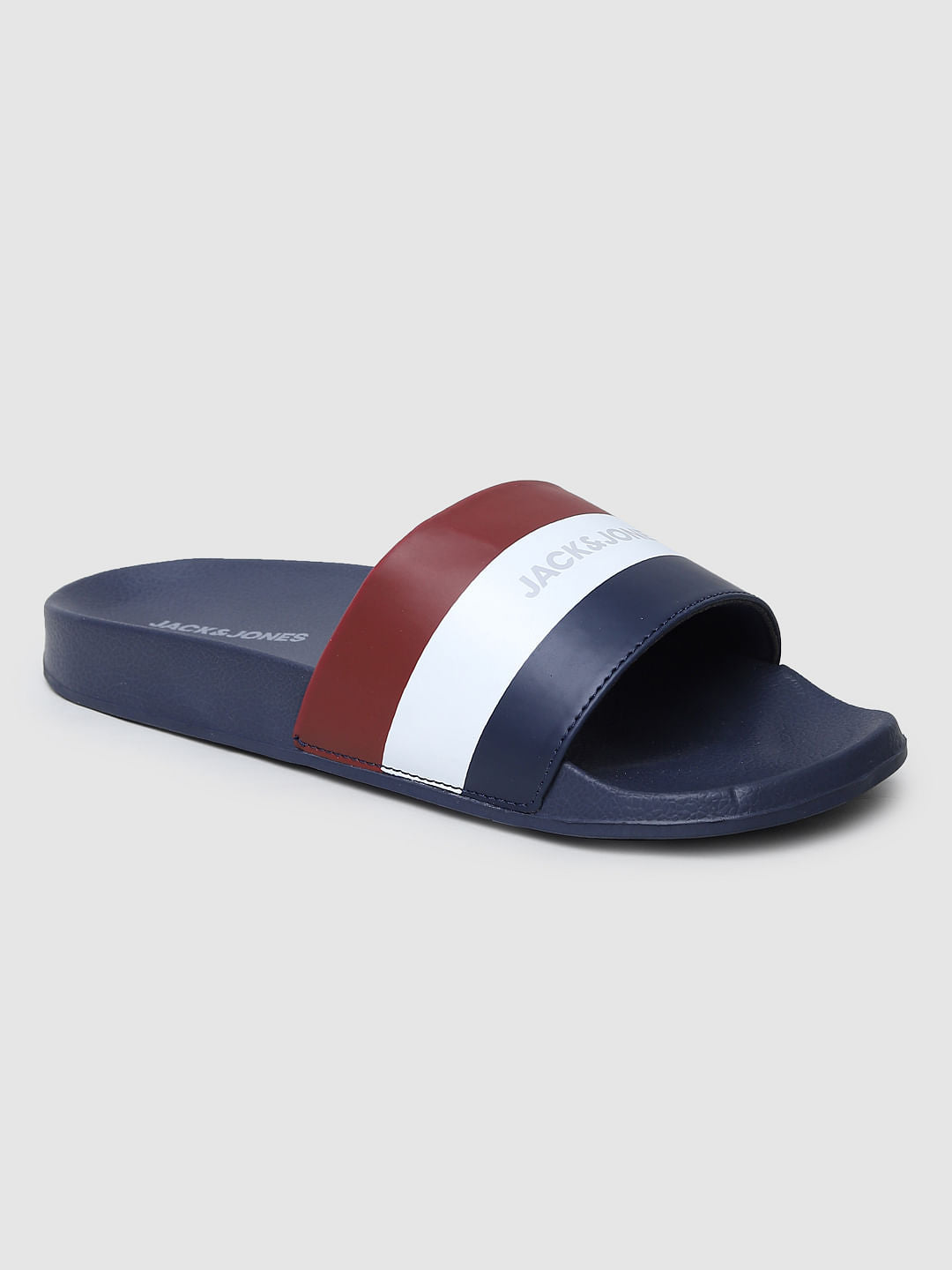 Navy Blue Striped Slides