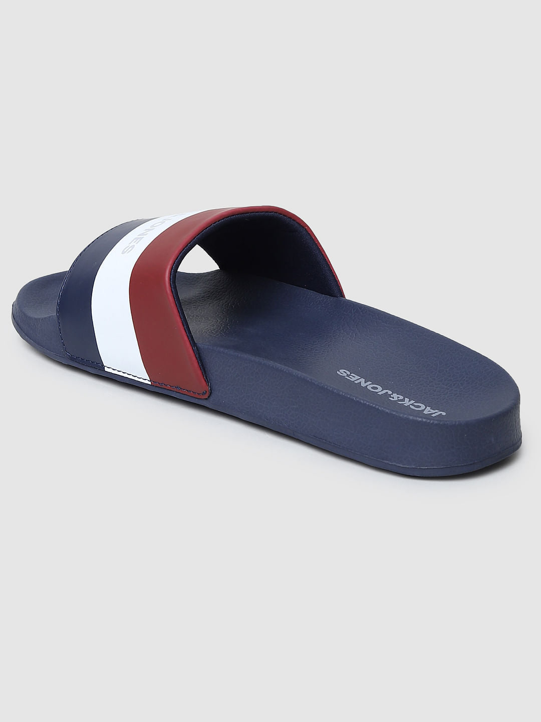 Navy Blue Striped Slides