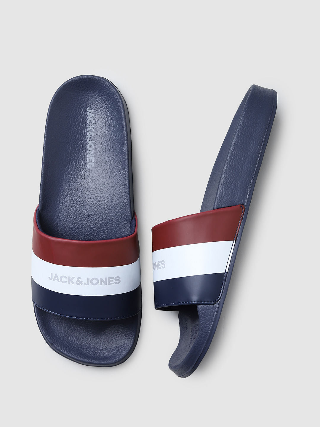 Navy Blue Striped Slides