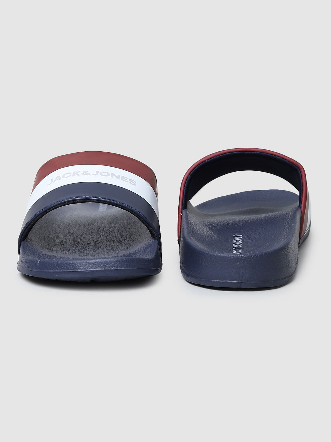 Navy Blue Striped Slides