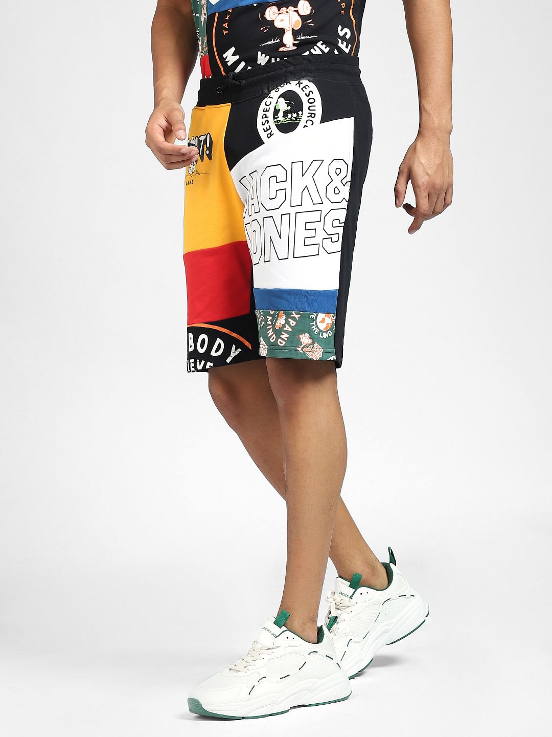 X PEANUTS Black Graphic Print Co-ord Sweatshorts