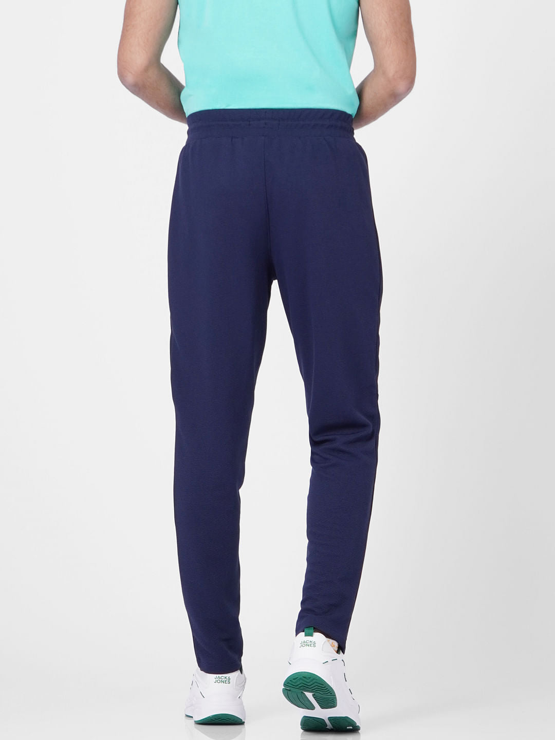 Navy Blue Mid Rise Logo Print Trackpants