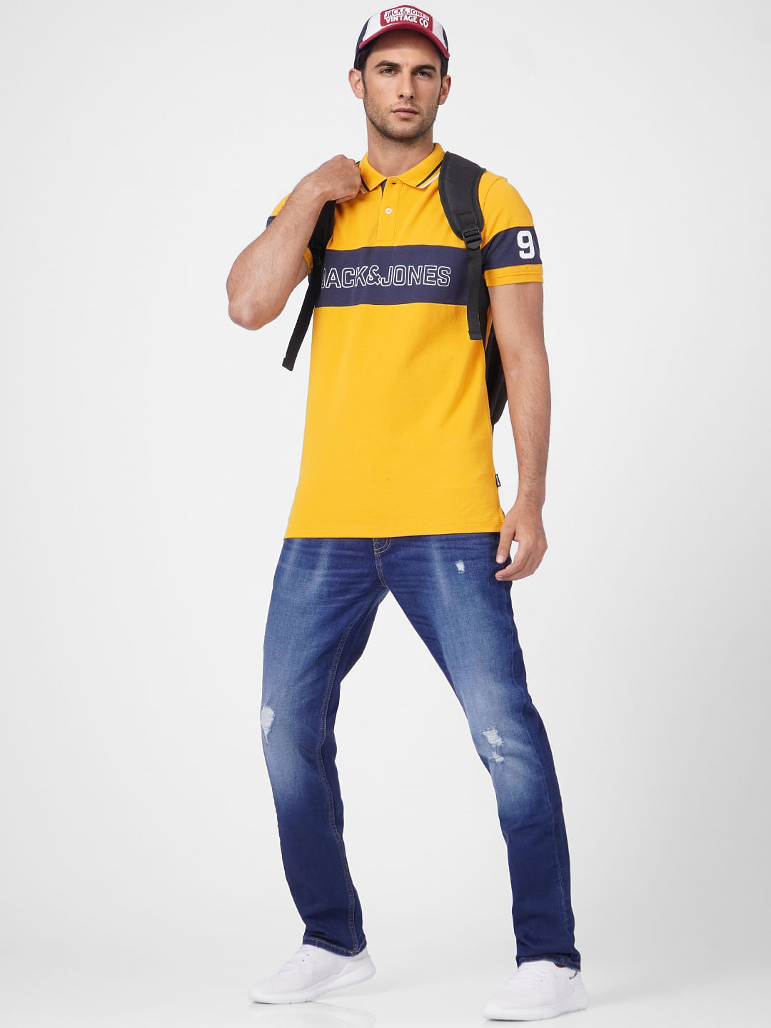 Yellow Logo Print Polo T-shirt - S
